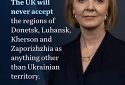 Велика Британія ніколи не визнає Донецьк, Луганськ, Херсон і Запоріжжя нічим іншим, як територією України, — Ліз Трасс