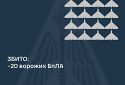 Збито 20 ворожих БПЛА, 6 безпілотників-імітаторів не досягли цілей (локаційно втрачені)