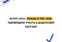 Вступ-2022: понад 13 тис. осіб підтвердили участь в додатковій сесії НМТ