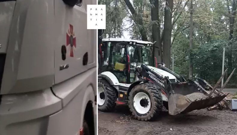 У Києві будматеріали на скандальне будівництво возять вантажівками з емблемами ЗСУ