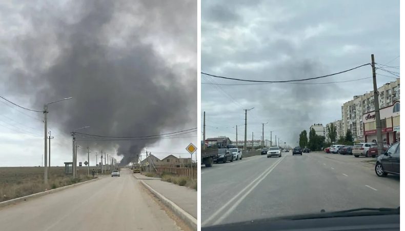 У Криму біля Євпаторії помітили кількакілометровий стовп диму