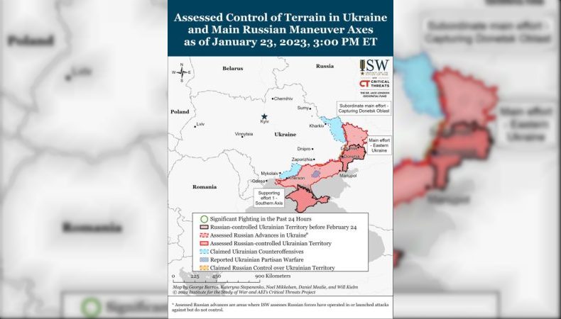 Карта бойових дій в Україні за 23 січня