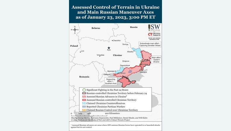Карта бойових дій в Україні за 23 січня