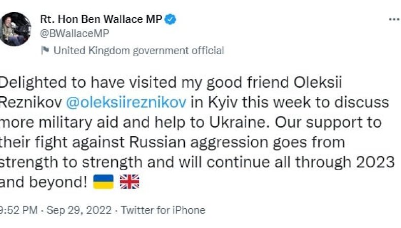 Міністр оборони Великобританії Бен Уоллес таємно відвідав Київ