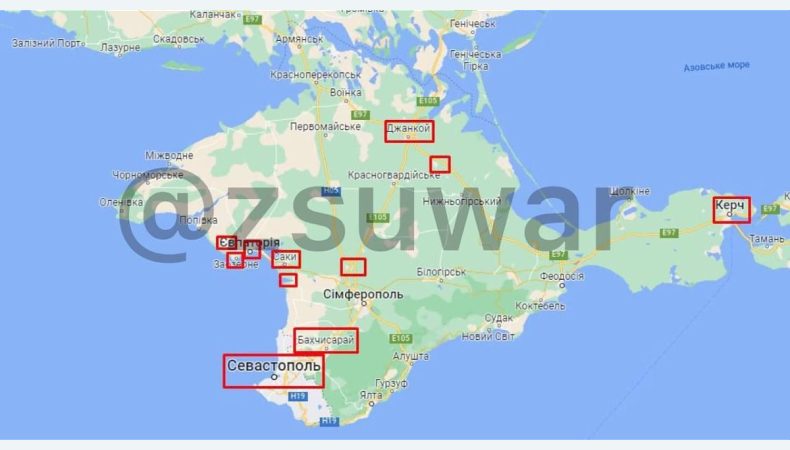 Карта ударів ЗСУ по Криму з 9 серпня до сьогоднішнього дня