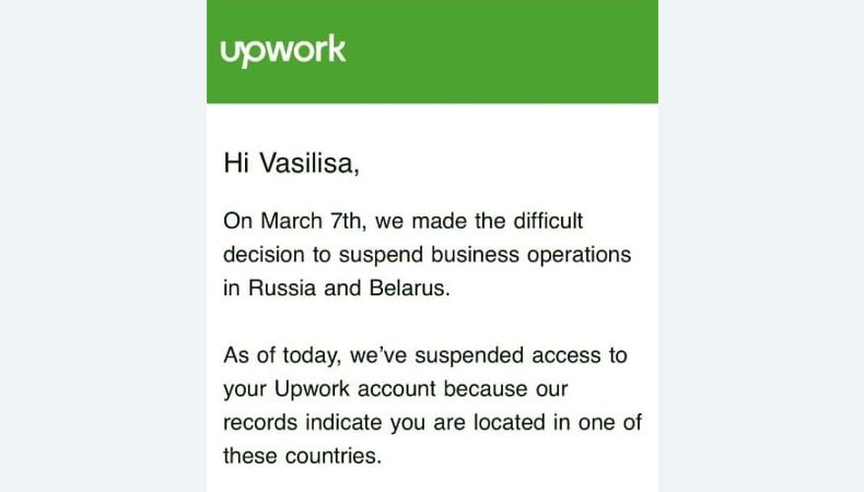 Глобальна фріланс-біржа Upwork заблокувала користувачів з росії та білорусі