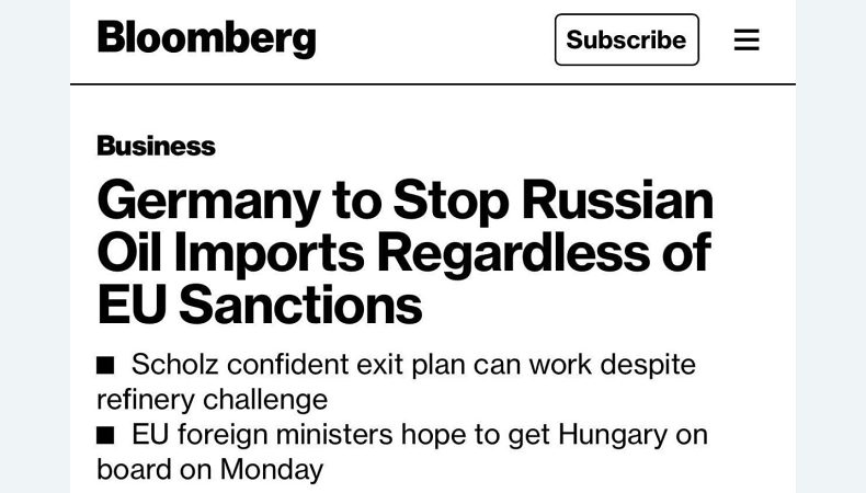 До кінця цього року Німеччина планує повністю відмовитись від російської нафти – Bloomberg