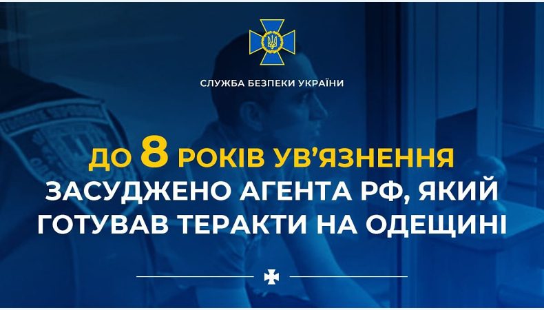 СБУ: до 8 років ув’язнення засуджено агента рф, який готував теракти на Одещині