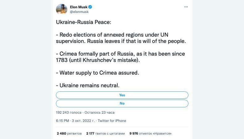 Твіт Ілона Маска про Крим