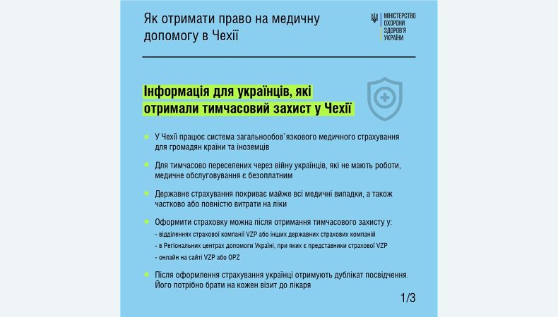 МОЗ інформує, як українцям, які вимушено покинули Україну, отримати право на медичну допомогу в Чехії