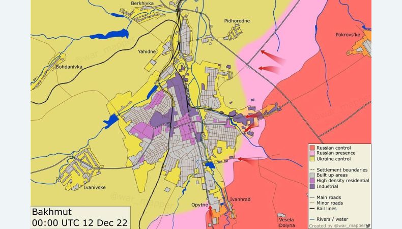 Європейські дослідники війни оприлюднили карту бойових дій в Бахмуті